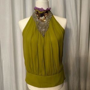 Women’s Vintage chartreuse green crepe sleeveless blouse